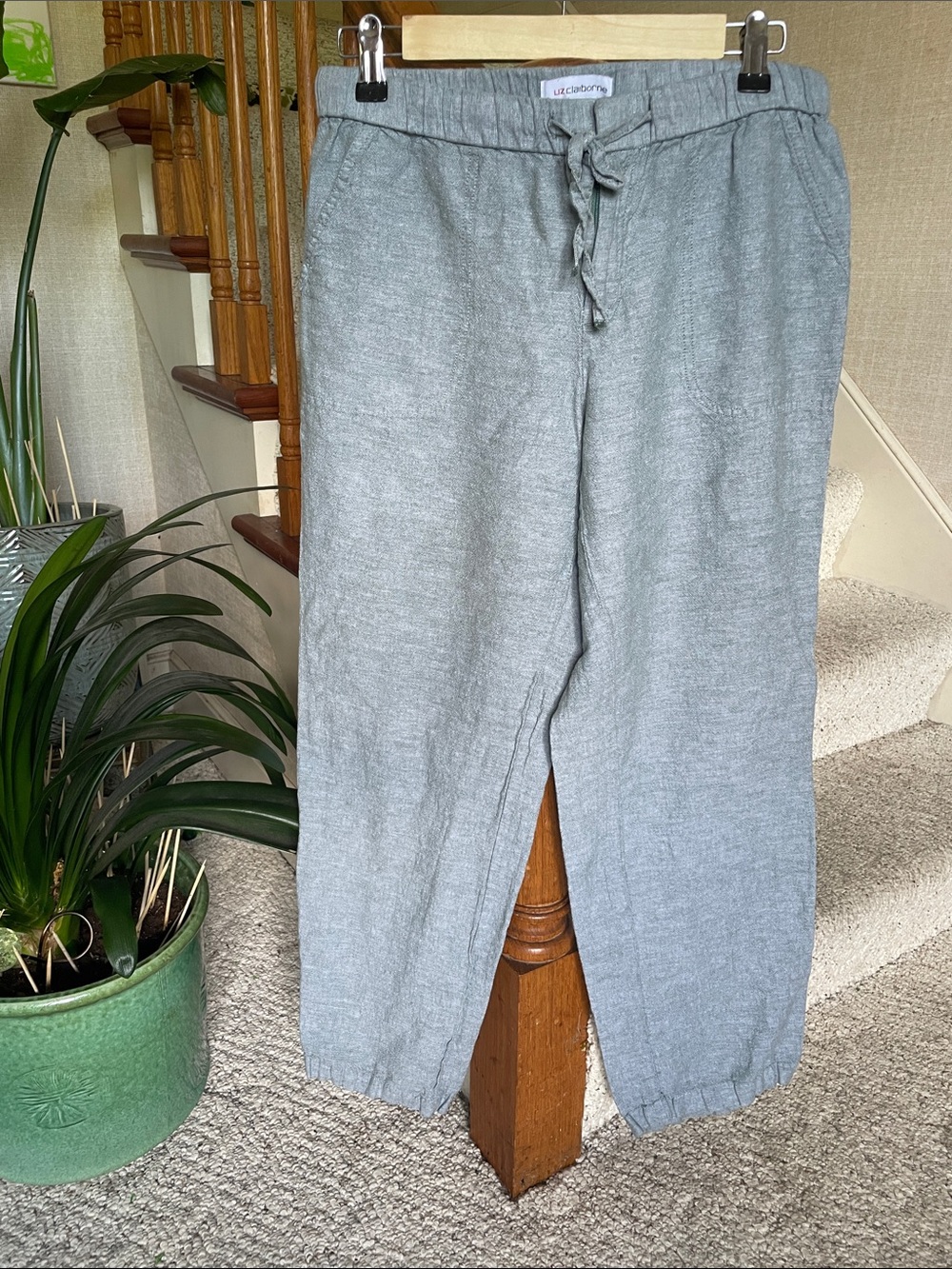 Liz Claiborne Linen Casual Pale Green Drawstring Pants